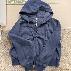 Cozy Blue Lace-Up Hoodie